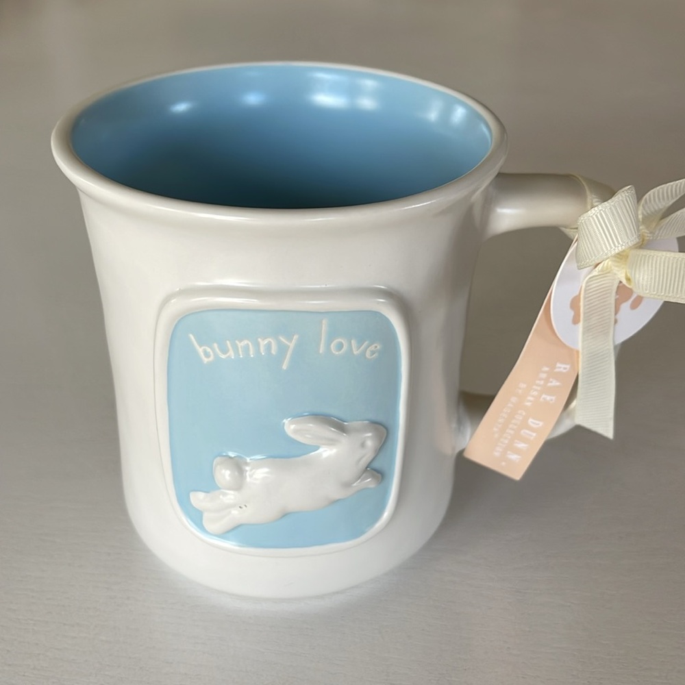 Rae Dunn Artisan Collection Ceramic Bunny Love Mug - Blue and White, 20oz